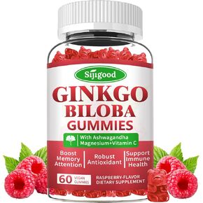2 Pack Ginkgo Biloba Gummies مع Panax Ginseng والمغنيسيوم ، مكملات Ginkgo Biloba للتركيز والذاكرة وصحة الدماغ للبالغين والأطفال ، نكهة التوت النباتي ، 120 COUNT