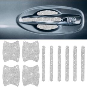 10 Pcs Bling Car Door Handle Protector Auto Bowl Doors Handles Anti Scratch Sticker Universal Car Protective Cover Film Pad Glitter Shiny Rhinestone Decor Accessories for Women Girls (White)