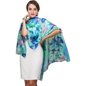 Women's 100% Mulberry Silk Long Scarf-Floral Print Lightweight Scarves-Oblong Summer Travel Sunscreen Shawl 69" x 43"