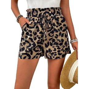 Nicetage Womens Leopard Print Beach High Waist 5 Inch Cheetah Shorts Wide Leg Ruffle Shorts