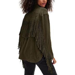 Gacaky Women's Oversized Faux Suede Fringe Jacket Vintage Western Cowgirl Tassel Jackets Country Concert Outfits