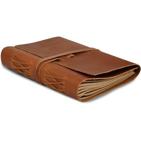 دفتر كتابة مجلة جلدي من LEATHER VILLAGE للرجال والنساء - ورق مبطن للكتابة اليومية 300 صفحة كرافت، مصنوع يدويًا، بني ريفي، 11.7 × 8.5 بوصة (A4) in Kuwait