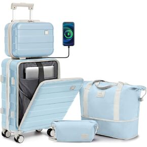 imiomo Luggage Sets 5 Piece with TSA Locks, Hardside Carry On Suitcase Set with Spinner Wheel, Lightweight Travel Luggage with USB Port, White