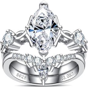 Moissanite Wedding Rings Bridal Set 4CTTW D Color VVS1 Clarity Marquise & Round Brilliant Cut 925 Sterling Silver Wedding Band Engagement Rings for Women with Certificate