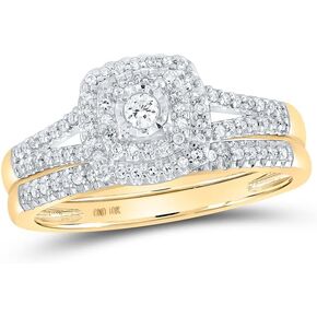 10kt Yellow Gold Round Diamond Halo Bridal Wedding Ring Band Set 1/4 Cttw