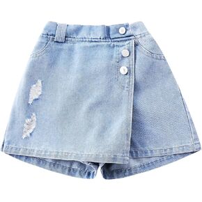 Girls' 6-14Y Button-Front Denim Skort | Ripped Destroyed Design | Summer Short for Tween & Teen