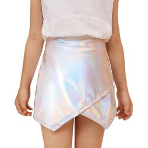 Perfashion Girls Metallic Skort High Waisted Stretchy Metallic Wrap Skirt Shorts Trendy Asymmetrical Skort 4-13Y in Kuwait