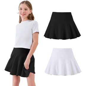 2 Pack Little Girls Tennis Skirt Skorts Built in Shorts Toddler Flowy Athletic Skirts Skorts for Girls with Pockets