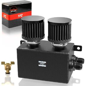 1PZ HF1-ZH8 Universal Aluminum AN10 1.2L Twin Baffle Dual Filter Engine Oil Catch Can Tank With 2 Air Filters Oil Catch Reservoir Tank Can Breather Kit Black