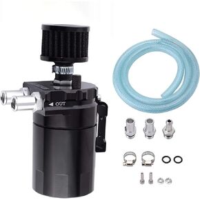 Universal Aluminum Oil Catch Can Polish Baffled Reservoir Tank Black with Breather Filter 300ml