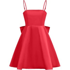 MakeMeChic Girl's Bow Knot Sleeveless Cami Dress Elegant A Line Flared Short Dress