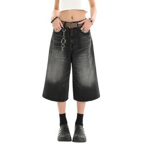 Baggy Wide Leg Cropped Jeans for Women Men Low Waist Jorts Y2k Casual Denim Pants Grunge Summer Clothes.