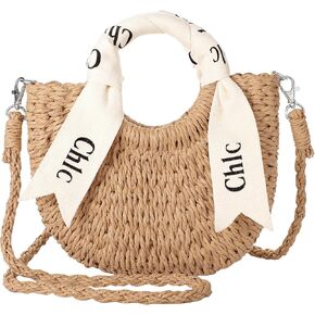 Straw Bag - Cute Straw Purse, Woven Bags for Women Vacation, Handbag or Crossbody Portable Straps Purse with Ribbon