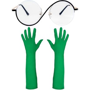 Women Witch Costume Accessories Glasses Green Gloves Adult Halloween Wizard Cosplay Party Favor