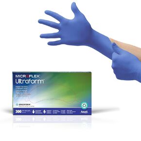 قفازات نيتريل Microflex UF524L Ultraform خالية من البودرة، حجم كبير، علبة 300 قطعة