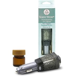 ScentWow Aromatherapy - Peppermint Oil Car Diffuser for Essential Oils – Portable 12V Plug-In Mini Diffuser – Compact Travel Humidifier for Cars, Trucks & Small Spaces – Gray & Silver