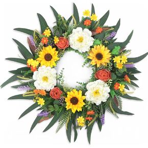 Camellia Wreaths for Front Door, 24''Summer Wreaths for Front Door Outside, Beautiful Mixed Flower Door Wreath for Front Door Window Wall Indoor Outdoor Wedding Farmhouse Decor Gift