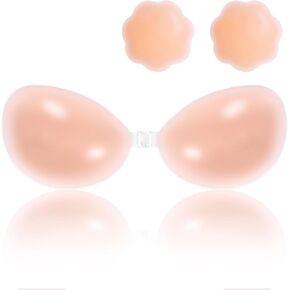 Sticky Bra – Strapless & Backless Push Up Adhesive for Women, Invisible Silicone Bra with Nipple Covers