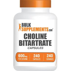 plksupplements.com كبسولات البيارات الكولين - مكملات الكولين ، مثل الكولين L -bitartrate - الكولين 600 ملغ ، 2 كبسولات لكل وجبة ، 240 كبسولات (حزمة 1)