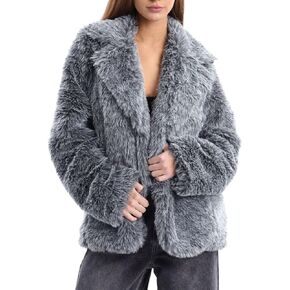 Amazhiyu Women's Faux Fur Lapel Coat Open Front Fluffy Jackets Winter Overcoat