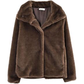 Amazhiyu Women's Faux Fur Coat Winter Long Sleeve Stand Collar Jackets Warm