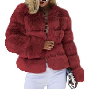 loveimgs Women Warm Fluffy Cropped Puffer Jacket Faux Fur Coat Crop Parka Collarless Winter Teddy Bear Coat Overcoat