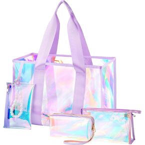 Cosweet 26L Iridescent Beach Bag Bag للنساء - حقيبة TPU مقاومة للرمل و 3 أكياس شاطئية صغيرة لقضاء عطلة السفر