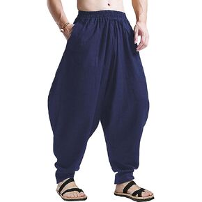 perdontoo Mens Harem Pants Loose Fit Elastic Waist Drawstring Aladdin Hippie Trousers
