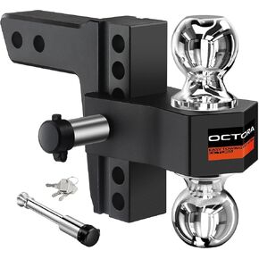 Adjustable Trailer Hitch Fits 2-inch Receiver, Heavy Duty Aluminum Tow Hitches,6-inch Drop/Rise, Solid Tube Hitch,for Truck(12,500 LBS GTW), Double Anti-Theft Locking Hitch Pins (Silver)