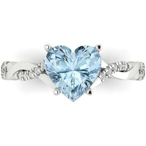 Heart Cut Natural Sky Blue Topaz Solitaire with Accents Ring – 2.1 ct Solid 14K White Gold December Birthstone, Gift for Mom, Mother's Day Jewelry