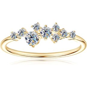 Rings for Women 9 Stone Moissanite Gypsophila S925 Silver Gold Plated Rings 0.3CT VVS1 Moissanite Diamond Christmas Birthday Anniversary Alentine's Day Trendy Jewelry for Women