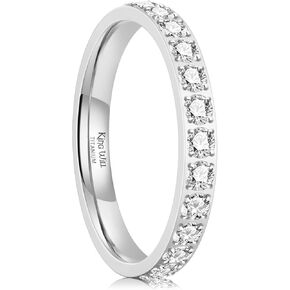 King Will CZ Simulate Diamond Stackable Rings for Women, Full Eternity Wedding Band, 3mm Titanium Silver/Gold/Rose Gold Plated Pink Cubic Zirconia Anniversary ring, Hypoallergenic & Comfort Fit
