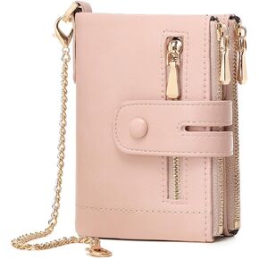 AOXONEL Wallets for Women Small Rfid Bifold Leather Ladies Wallet,Travel Billfolds Medium Size Card Holder with Removable Wristlet Chain,Multi-Card Slots,ID Window,Double Zipper Coin Pocket (Blue)