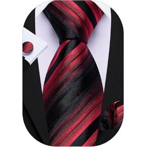 Barry.Wang Man Stripe Ties Set Silk Woven Pocket Square Necktie Cufflinks Formal Party Business