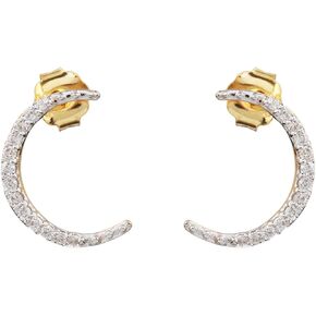 14K Yellow Gold Moon Crescent Celestial Earrings 0.11 Carat Brilliant Natural Diamonds (H I Color, Si1-Si2 Clarity) Earrings For Women