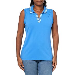 Nautica Women's Solid Sleeveless Johnny Collar Polo Shirt