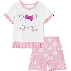 LQSZ Girls Pajamas Set Summer Toddler Princess PJs Short Sleeves Sleepwear for Little Kids 3-10 Years