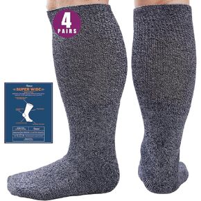 Bulinlulu Extra Width Socks for Swollen Feet-4 Pairs Bariatric Hospital Socks,Lymphedema Diabetic Socks for Women Men 13-15
