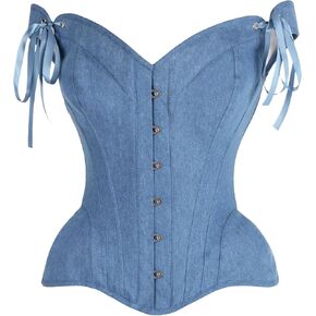 Daisy corsets Womens Top Drawer Blue Denim Steel Boned Corset W/Straps