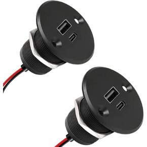 RV USB C Outlet 12V/24V All-aluminum QC 3.0 USB & PD 3.0 USB C 24W High-speed Charging Socket, Flush Mount USB Fast Charger for Caravan Trailer Camper Van Car Boat (Standard)