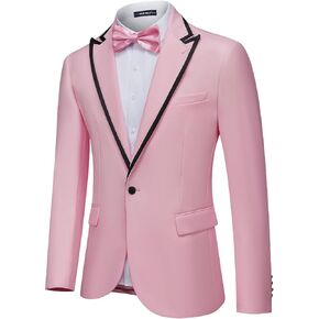 MAGE MALE Mens Blazer Slim Fit Suit Jacket Peak Lapel Tuxedo Lightweight One Button Sport Coat with Bow Tie