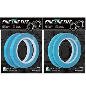 Foshio 4 Rolls Fine Line Tape ، 2 لفات 1/4 في × 36 YD و 2 لفات 1/8 في شريط فينيل × 36 YD لـ DIY ، شريط pinstripe مرن لخطوط إخفاء الطلاء ، فصل اللون والتصاميم المعقدة