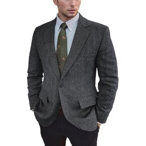 عتيقة رجال تويد السترة الرجعية الصوف مزيج بدلة السترات متعرجين اثنين زر سبورت معطف Prom Business حفل زفاف غير رسمي