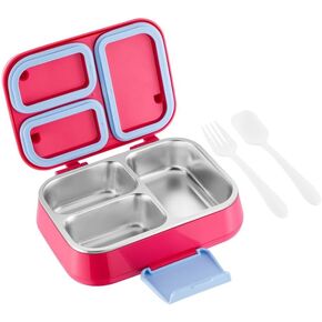 الفولاذ المقاوم للصدأ تسرب تسرب Bento Box Kids ، Bento Box Kids Kids Leakproof Double Layer 3 Compartment Container 304 Box Stainless Steel Fox للمدرسة والمكتب (أحمر)