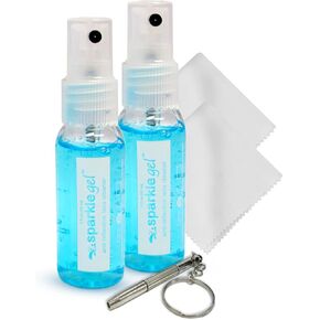 Sparkle Anti-Reflective Safe Gel Lens Cleaner & Repair Kit – (2) 2oz Glasses Cleaner Spray, (2) Microfiber Cloth & Keychain Screwdriver for Eyeglasses, Lenses & Screens (5 Piece Set)