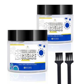 White Lithium Grease 4oz/114g - Multi-Purpose High Temperature Lubricant for Automotive, Marine, Industrial & Household Use - Ideal for Bearings, Chains, Gears, Hinges, Sliding Tracks - Includes Brush