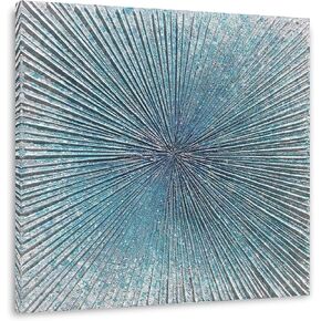 Yihui Arts Contemporary Abstract Living Room Wall Art Hand Painted Modern Teal Color Canvas Painting Pictures for Bedroom Bathroom Decor