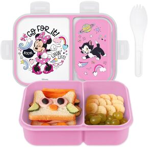 Disney Bento Box - صندوق غداء للأطفال المقاوم للتسرب مع مقصورات مقسمة و spork القابلة للفصل - Mickey & Minnie ، Stitch ، & Winnie the Pooh BPA Free Box Box