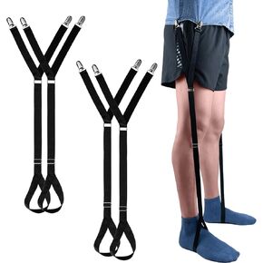 EGGBOY 2 Pairs Shirt Stays for Men,Adjustable Elastic Shirt Garters/Tucker for Men and Women,Max 30.3",Stirrup Style,with Anti-slip Locking Clamps,Black