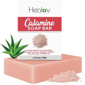 Calamine Soap Bar – Pure Natural Instant Itch Relief Wash – Calming Calamine Soap for Itchy Skin, Insect Bite, Eczema, Poison Ivy Rash, Chicken Pox – Pure Anti-Itch Defense Face and Body Wash